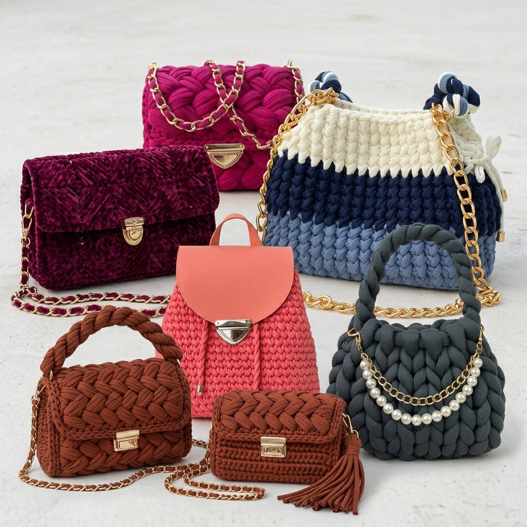 Bolsos y accesorios de trapillo en crochet