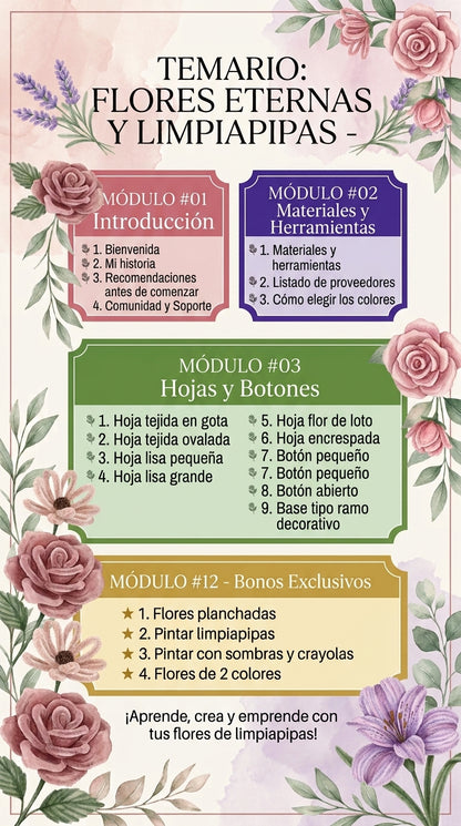 Flores Eternas en Limpiapipas y Listón para Emprender