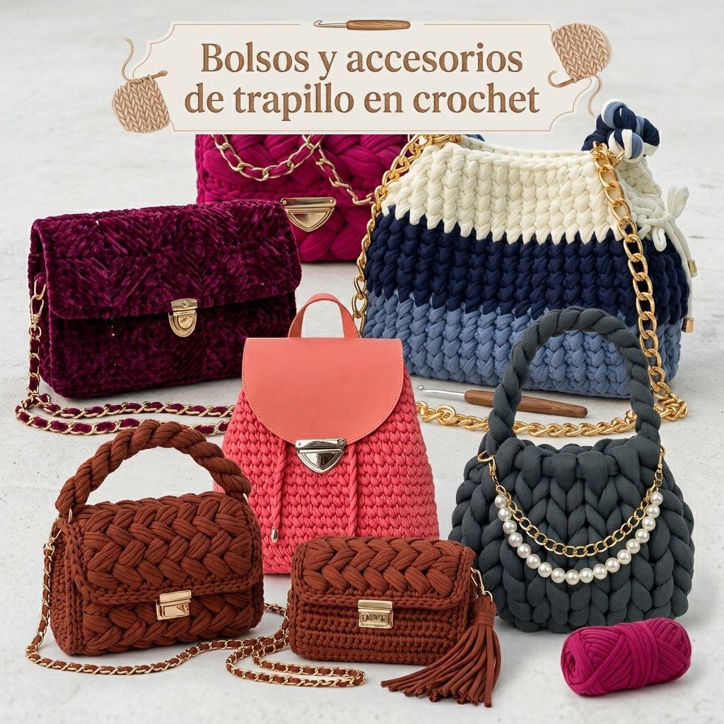 Bolsos y accesorios de trapillo en crochet